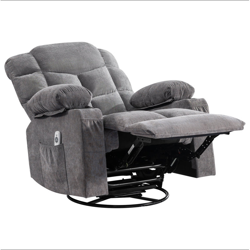 Oversized Massage Swivel Recliner Chair With Lumbar Heating For Living Room Rocker Recliner With Cup Holders And USB Charge Port, For Adult