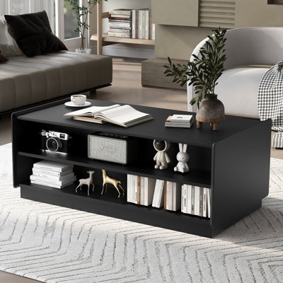 Table basse rectangulaire moderne avec 4 tiroirs et 2 tablettes, table basse en bois trempé de 47,2 po de style cannelé pour le salon
