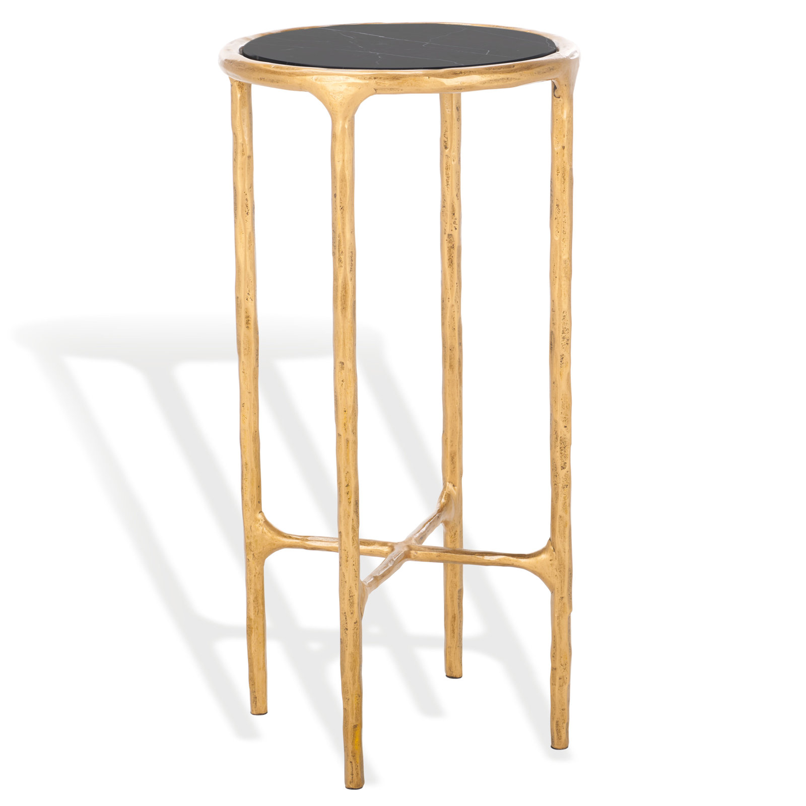 Evelynn 12" Genuine Marble End Table, Black Marble Top/Brass Base