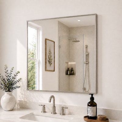 Cosy 30 in. W x 30 in. H Rectangular Framed Wall Bathroom Vanity Mirror in Brushed Nickel