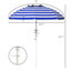 Parasol portatif de 40 ans et plus, système réglable et inclinable, auvent protégé, 2 crochets pour porte-gobelets, rayure bleue et blanche ventilée en hauteur et inclinable, protection, abat-jour