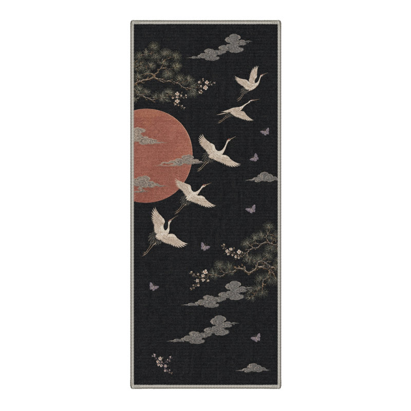 Tapis de couloir oriental noir / rouge lavable à la machine avec envers antidérapant, Tapis de couloir 2 pi 6 po x 8 pi
