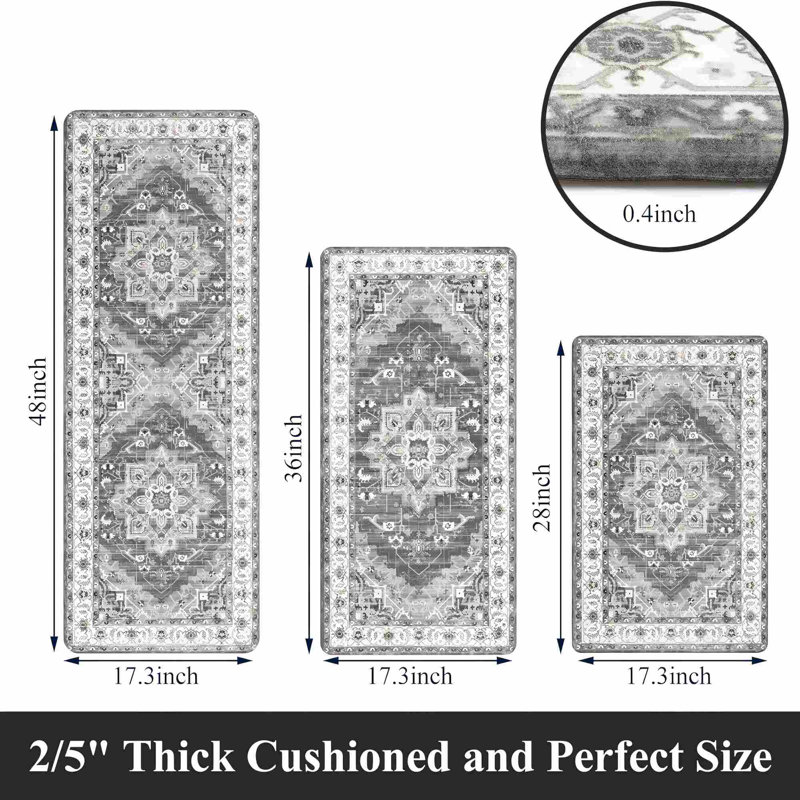 Anti-Fatigue Non-Skid Waterproof Kitchen Mat (Set Of 3), Gray