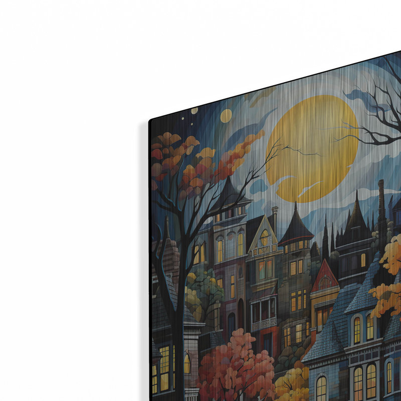 Art mural en métal Winston Porter «Serene Village Under The Moon 4» par Momart, H 24 po x l 16 po