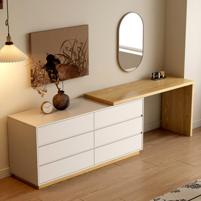 Modern Expandable Desk With 6 Drawers And Dressing Table Function