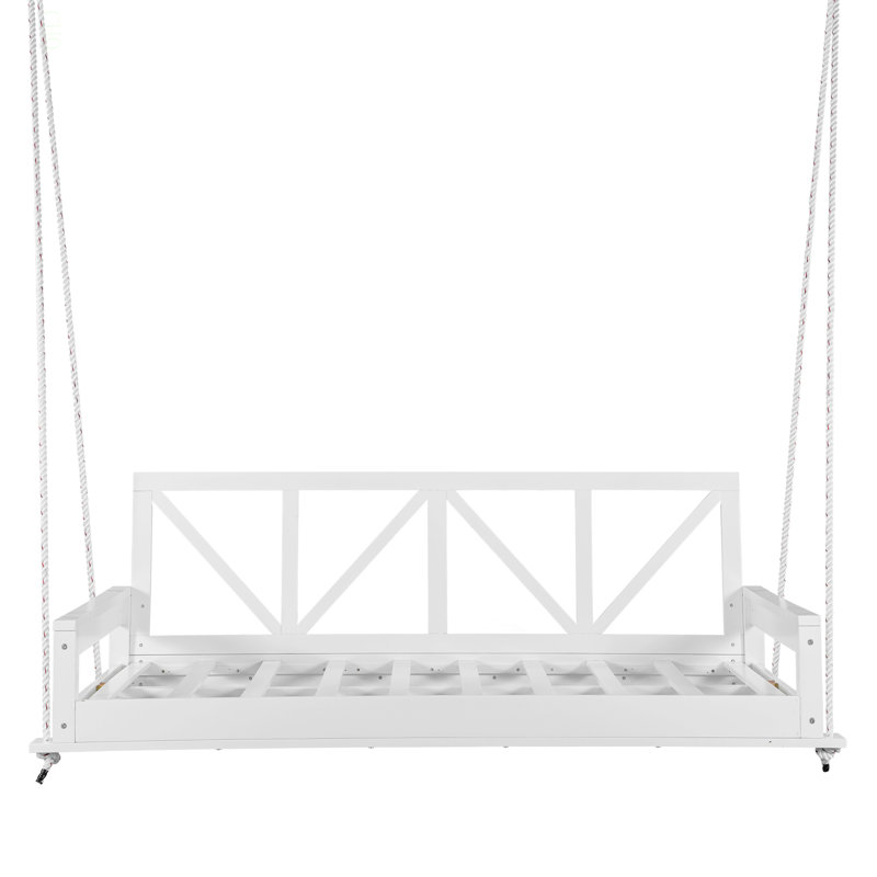 Cadre de lit suspendu en bois d'acacia avec lit simple et balancelle moderne en bois d'acacia TopMAX avec cordes en chanvre de 16,4 pi pour le jardin, la cour, blanc