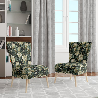 Chaise d'appoint rembourrée Green Peony Love Damask Poetry
