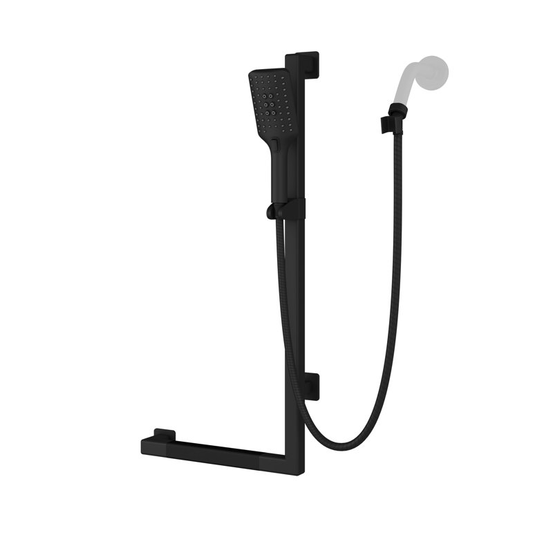 Barre coulissante Seville antidérapante, capacité de poids de 500 lb avec douchette multifonction droite, Noir mat
