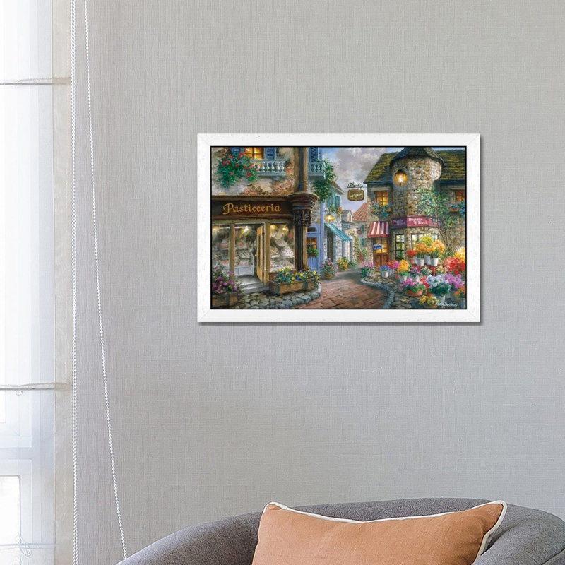 Bello Piazza by Nicky Boehme - Floater Frame Painting on Canvas, 101.6 cm H x 66.04 cm W, White