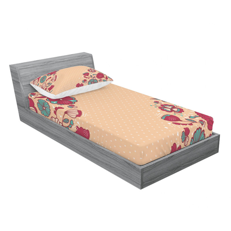 Ensemble de draps à motif floral, Ensemble de draps pour lit simple avec drap-housse