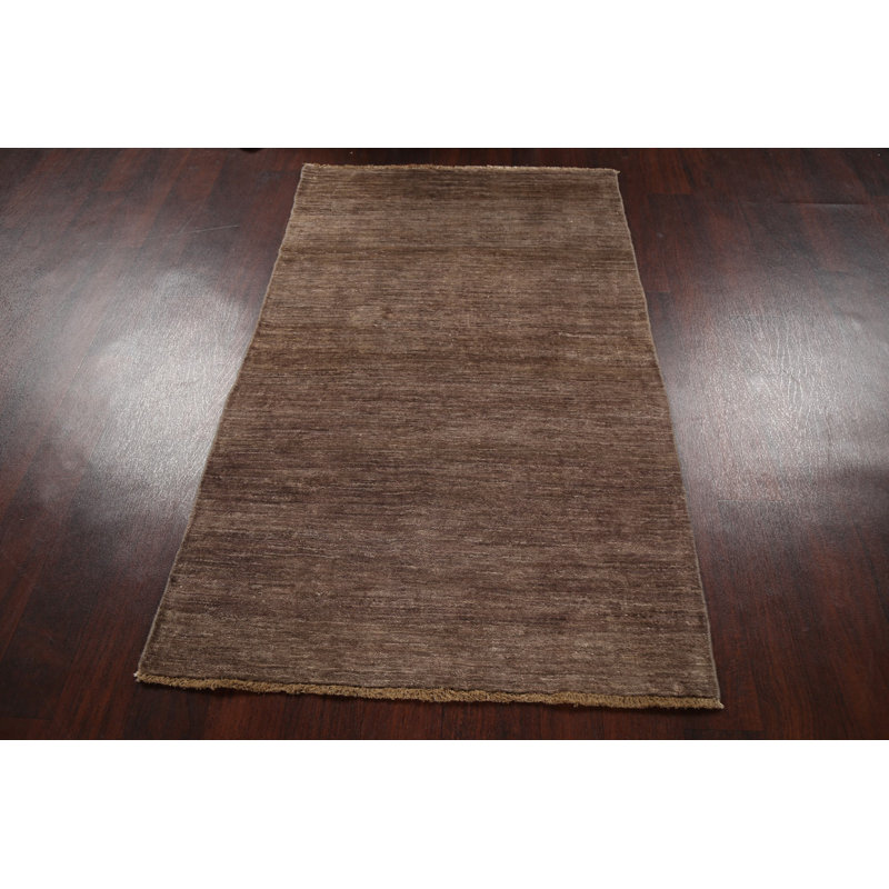 Tapis brun en laine noué à la main de conception unique 3 pi 1 po x 4 pi 10 po New Age