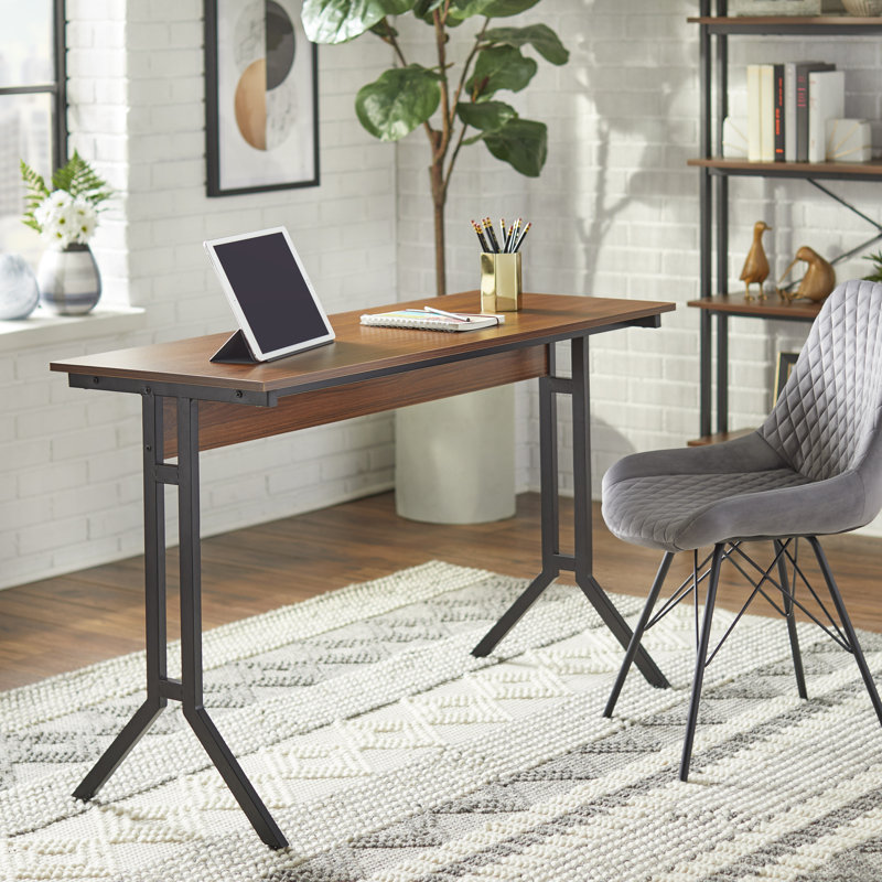 Mcauley Metal Base Writing Desk, Walnut/Black
