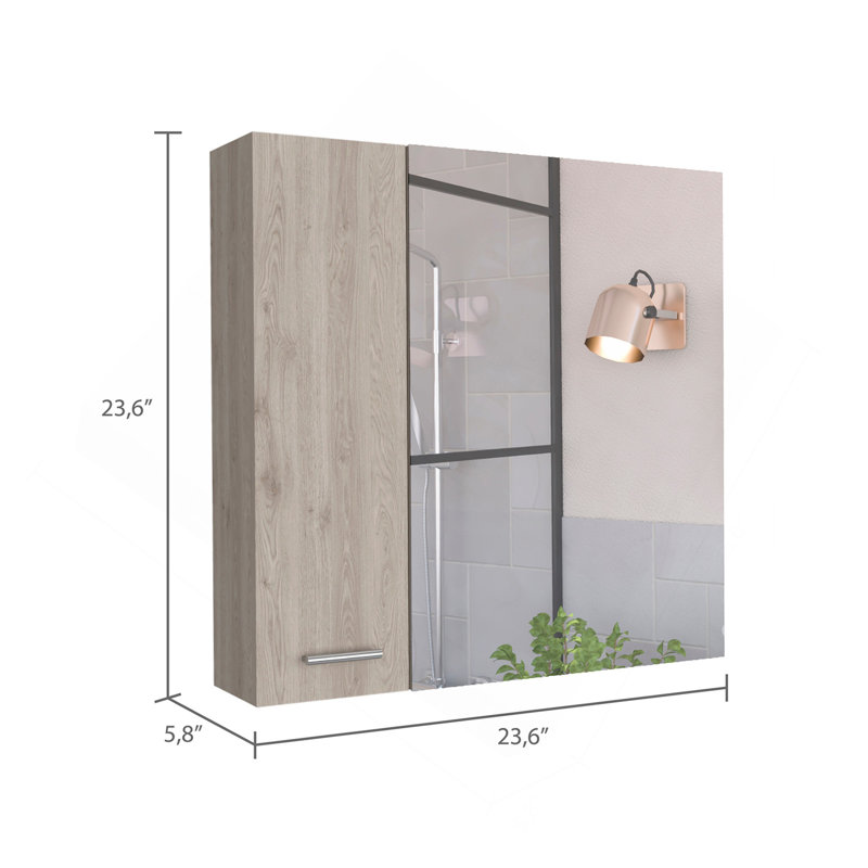 4-Shelf Bathroom Medicine Cabinet With Mirror, Light Gray