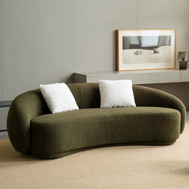 Canapé en velours rond vert d'armée, 3, H 27,56 po x l 82,68 po x P 35,43 po