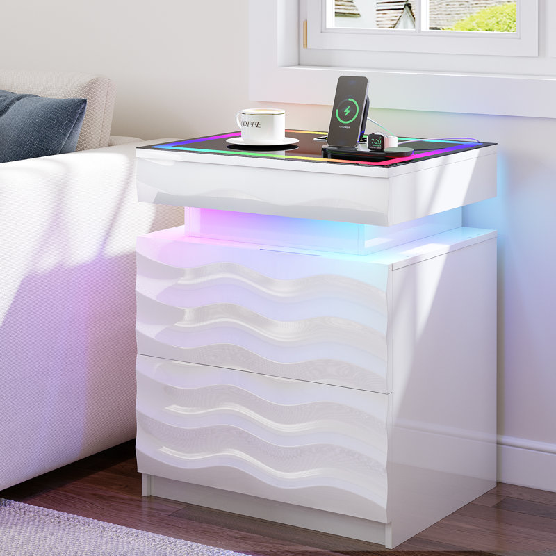 50cm W Manufactured Wood Bedside Table, White