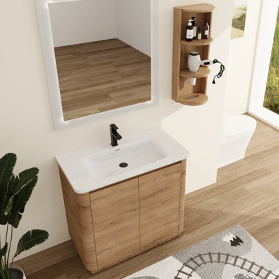 Ornar 40'' Single Bathroom Vanity Set With Ceramic Vanity Top, Freestanding Single Bathroom Vanity With Ceramic Sink and 12 inch Storage Rack