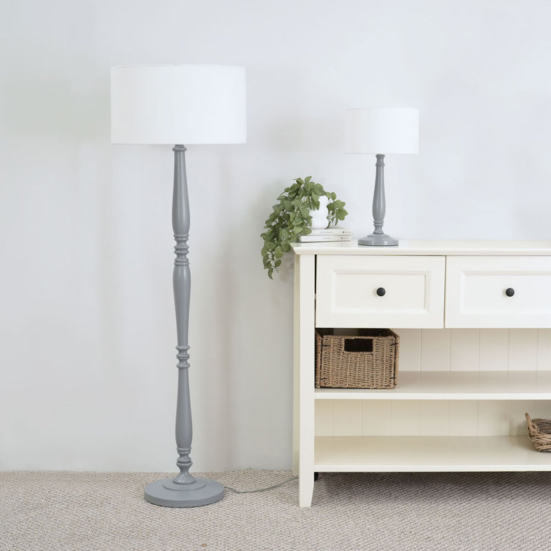 Arialdo 157cm Traditional Floor Lamp, Matte Grey, White