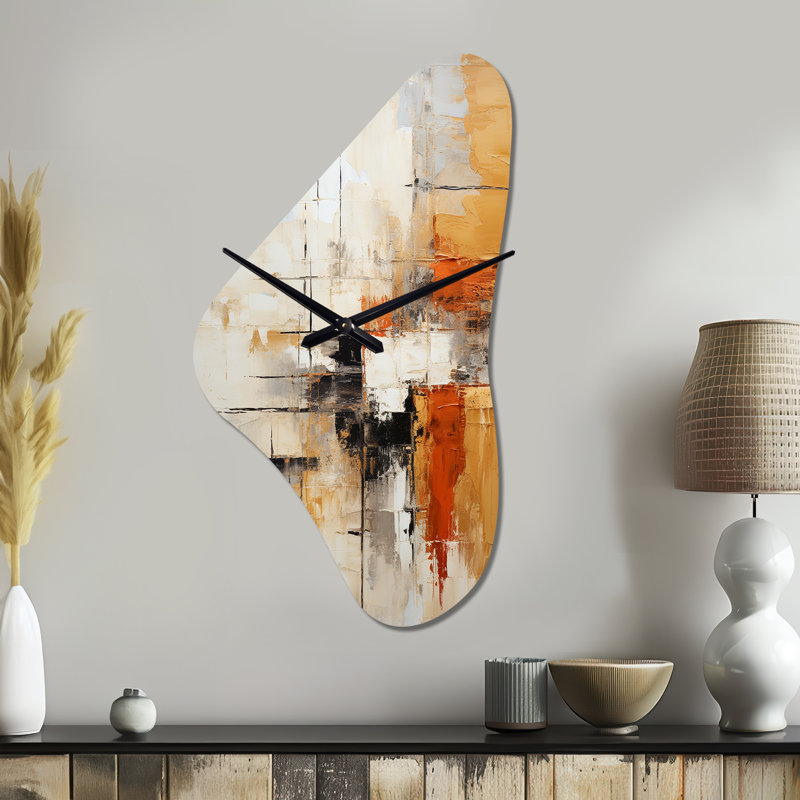 Horloge murale orange asymétrique abstraite, impression de fractale abstraite, Moyenne