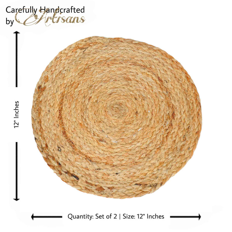 Jute Embroidered Round Placemat, Brown