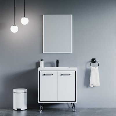 Lunea 30'' Single Bathroom Vanity with Drop-In Ceramic Sink – Soft-Close Doors, Clean Lines & Scandinavian-Inspired Design