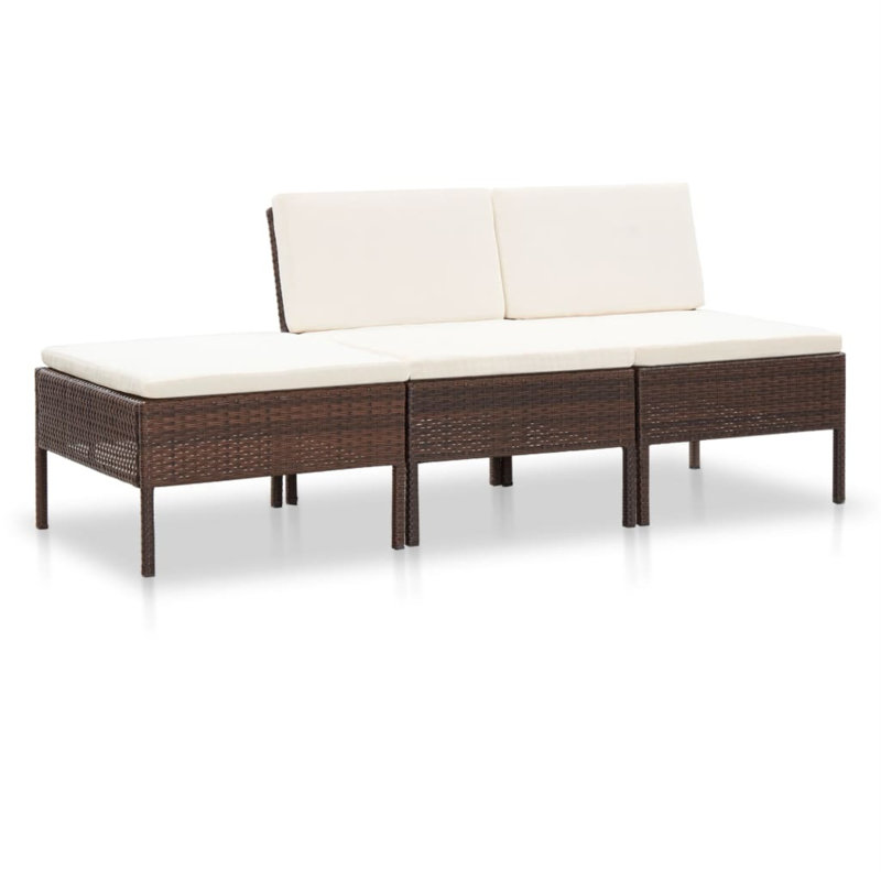 3 Piece Sofa Seating Group with Cushions, Cream, Brown