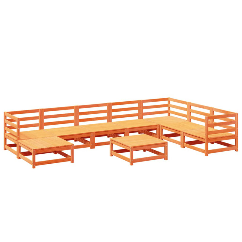 Red Barrel Studio® 9 Piece Patio Sofa Set Solid Wood Pine, Beige, Orange