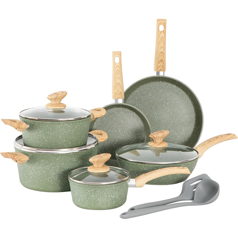 12 - Piece Aluminum Cookware Set, Green