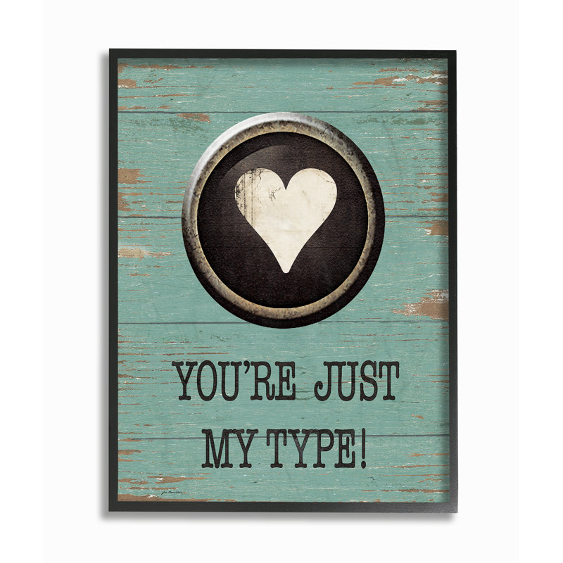 «Just My Type Typewriter Key Heart» par Jo Moulton - impression d'art graphique, Giclée encadrée noir minuit