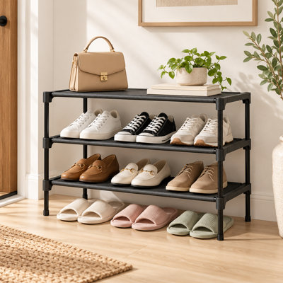 Shoe Rack - Non-Woven Shoe Rack Shelf, Shoe Organizer for Closet, Entryway, Garage & Corridor, Stackable Shoe Shelves, 27.5" Wide - 3 Tier, White
