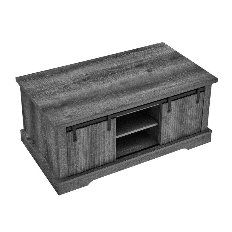 Table basse Juarez avec rangement et porte coulissante, Gris, Grey