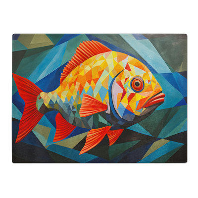 Fish Geometric  Glass Chopping Board