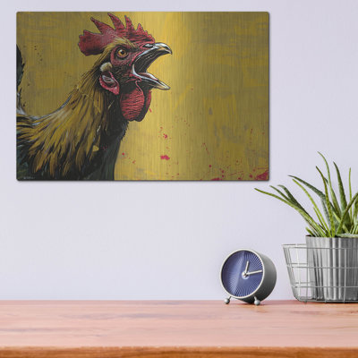 «Yellow Rooster» par Momart, art mural en métal, 16 po x 12 po