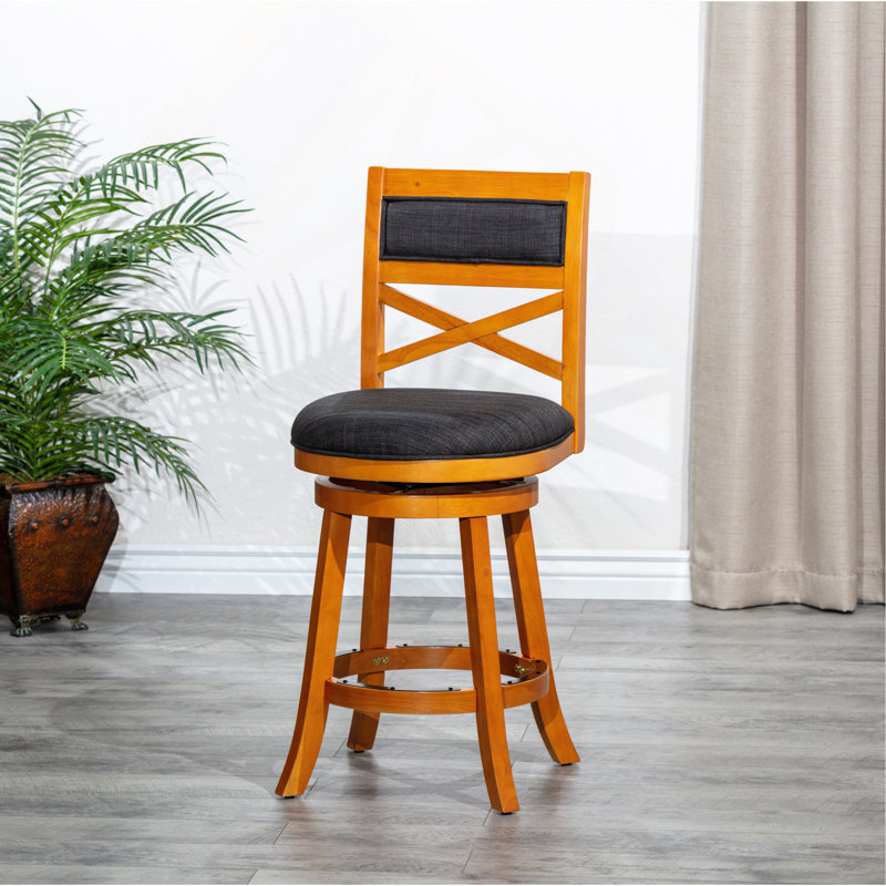 Tabouret pivotant à dossier en X de 30 po de hauteur, siège en tissu gris anthracite, Siège gris / cadre orange