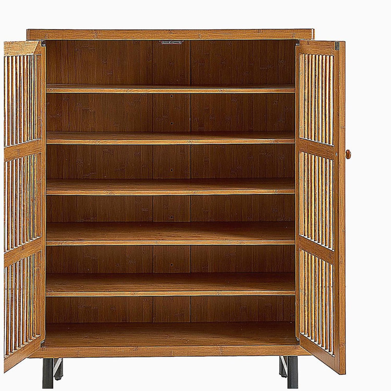 Armoire à chaussures avec portes à volets, armoire à chaussures à 6 niveaux avec tablettes réglables, range-chaussures moderne en bois pour hall d'entrée, couloir, placard, salon, noyer