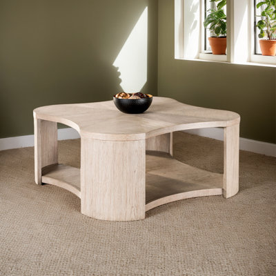Modern Coffee Table With Wheels,Open Storage Design,Rubberwood Frame And Oak Finish (1-Piece)