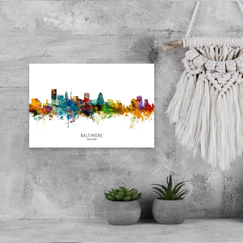 «Vibrant Baltimore Skyline», art contemporain urbain, H 12 po x l 18 po