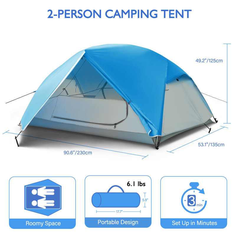 Tente de camping pour 2 personnes, Bleu / gris