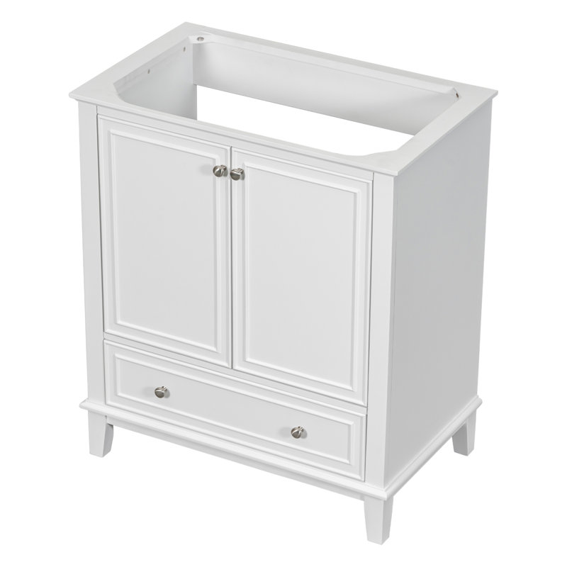 Meuble-lavabo 30 po sans lavabo, base seulement, armoire de salle de bain multifonctionnelle avec portes et tiroir, cadre solide et panneau de fibres à densité moyenne, blanc
