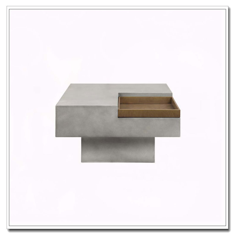 Table basse grise patinée avec plateau carré et base piédestal