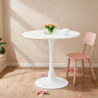 Table de salle à manger ronde moderne blanche et table basse, plateau en panneau de fibres à densité moyenne 24 po