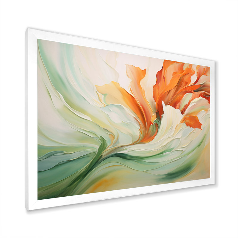 Green Flowing Petals - Abstract Botanicals Canvas Art Print, Single Picture Framed, 24" H x 32" W, White