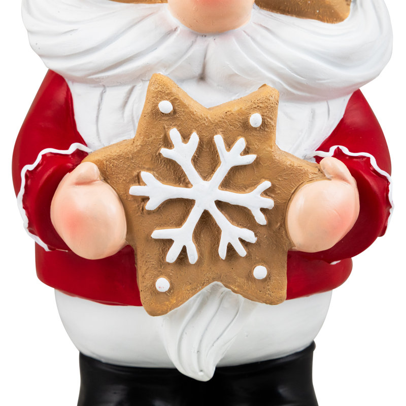 Décoration de Noël gnome tenant un pain d'épice et flocons de neige - 11,5 po - rouge