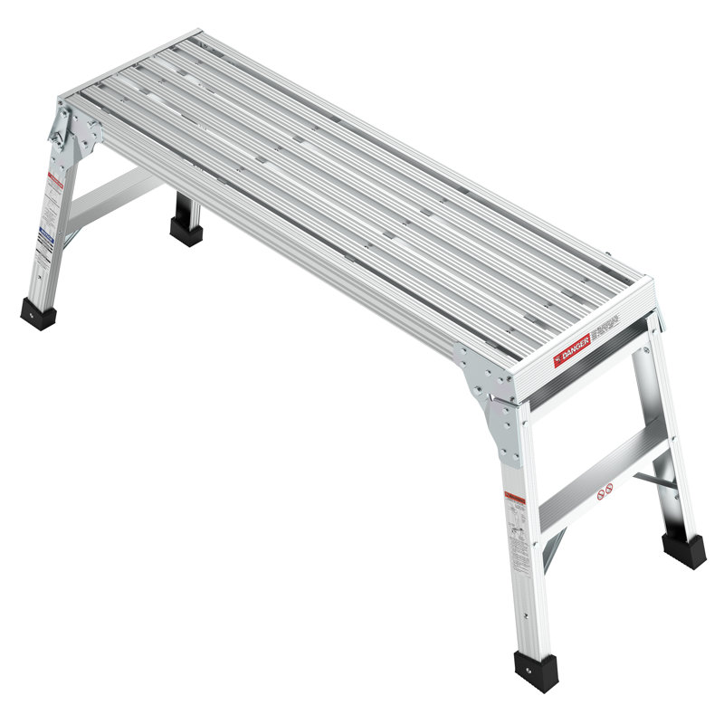 Plateforme de travail pliable, 101,6 cm de large, capacité de 102 kg, conforme aux normes ANSI, alliage d'aluminium, monobloc, argentée, antidérapante