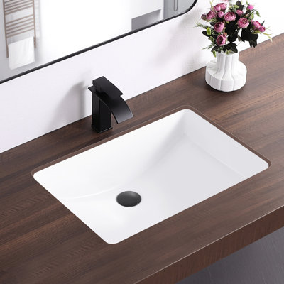 White 24 in. Porcelain Rectangular Undermount Bathroom Sink With Overflow For Modern Bathroom