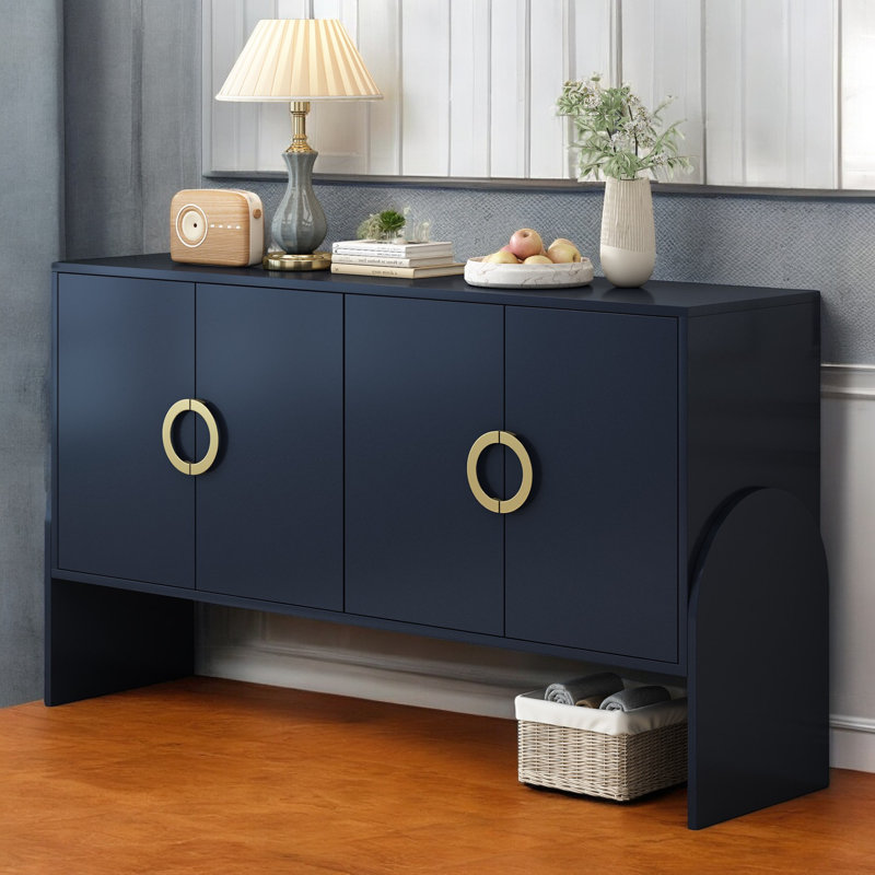Yisselle 61'' Wide Four-Door Sideboard with Metal Handle and Adjustable Shelf, Navy
