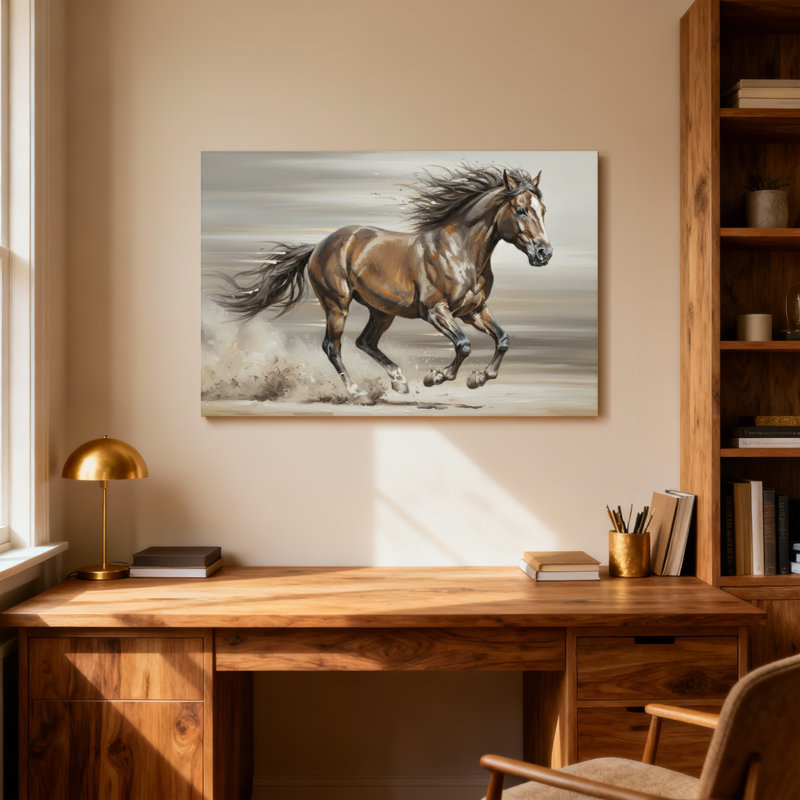Animals Running Horse In Motion Dust Trail, 24" H x 36" W