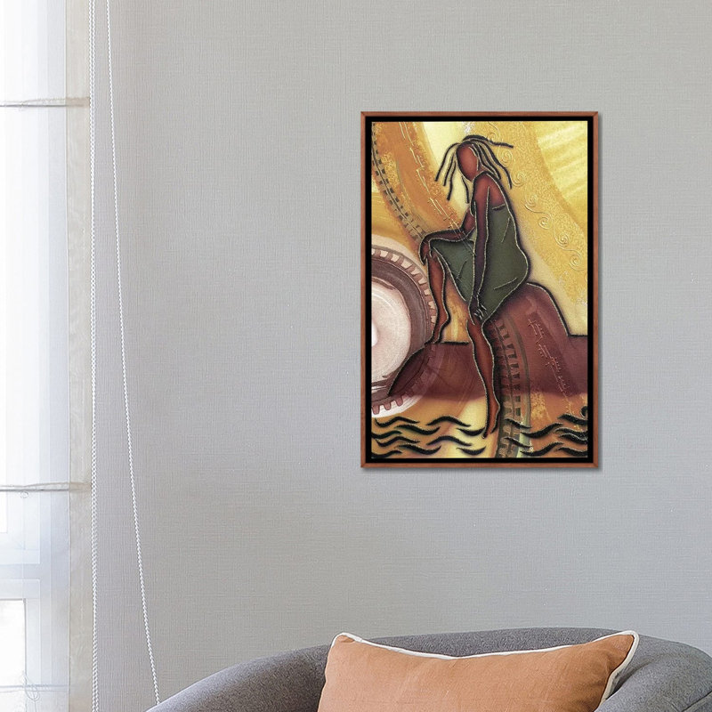 « By the Water » par Fred Odle-impression, Pas de tapis, H 26 po x l 18 po x 1,5 po, Toile avec cadre en bois brun classique