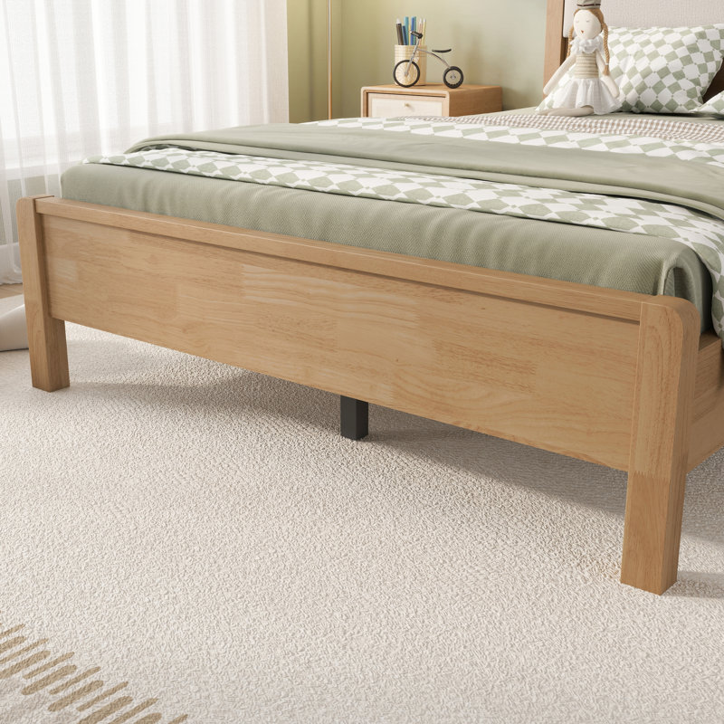 Cadre de lit en bois d'hévéa massif avec tête de lit rembourrée, pieds de soutien centraux, tailles Twin-XL / Full / Queen, noyer / naturel / brun, sommier non requis