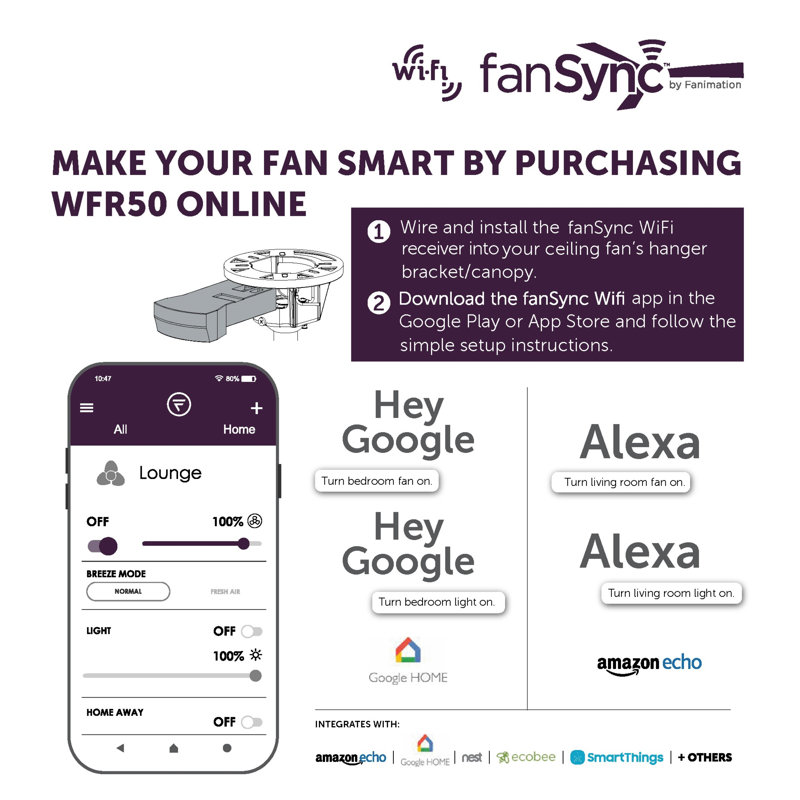 Spitfire 48 Inch Indoor/Outdoor Propeller Flush Mount Ceiling Fan with Remote Control - Black with Matte White Blades, Black