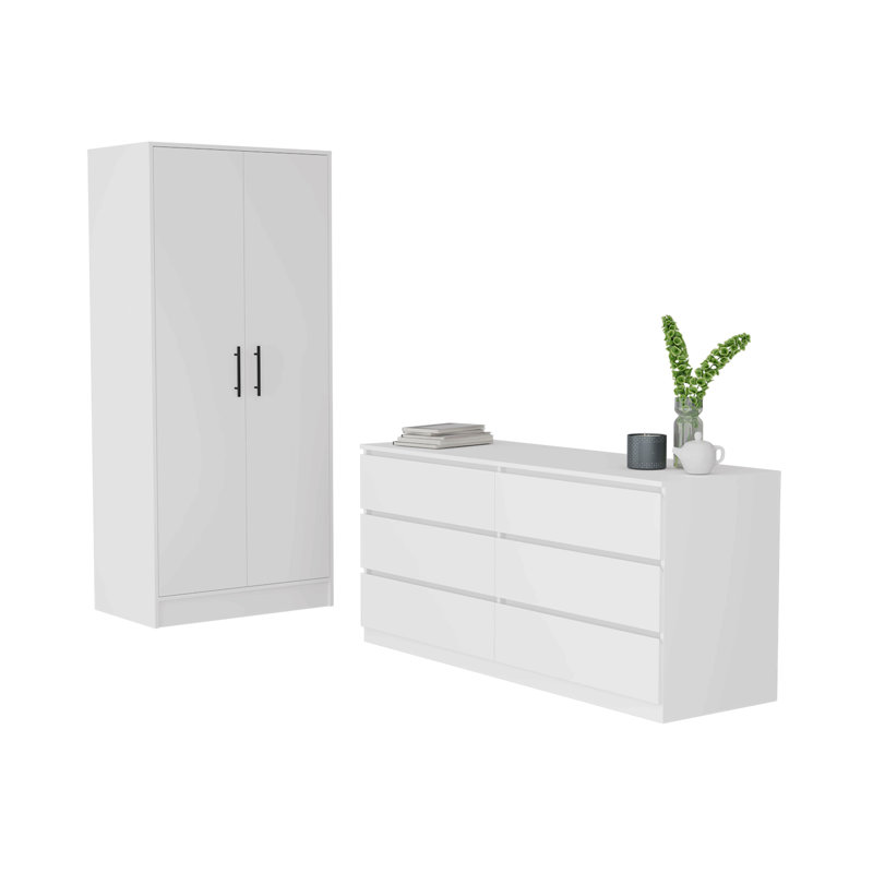 Ensemble de chambre à coucher 2 pièces, armoire avec commode, blanc